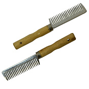 Расческа для гривы "EQUIMAN" алюминиевая с деревянной ручкой 